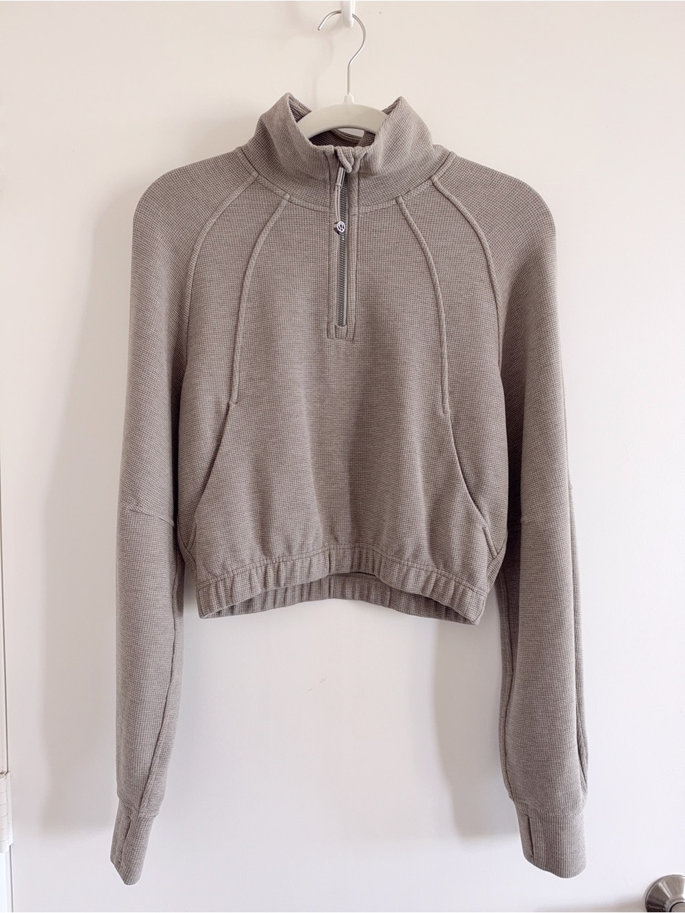 lululemon Scuba Cropped Funnel-Neck Half Zip Waffle Heathered Warm Ash Grey XS